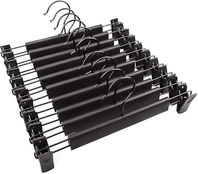10 Pack Pants Hangers with Adjustable Non-Slip Clips Anti-Rust Hanging Hook for Trouser,Skirts,Jeans,Clothes Hangers Black