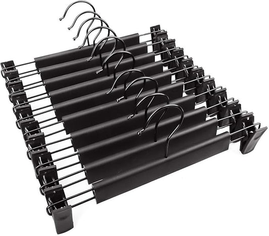 10 Pack Pants Hangers with Adjustable Non-Slip Clips Anti-Rust Hanging Hook for Trouser,Skirts,Jeans,Clothes Hangers Black