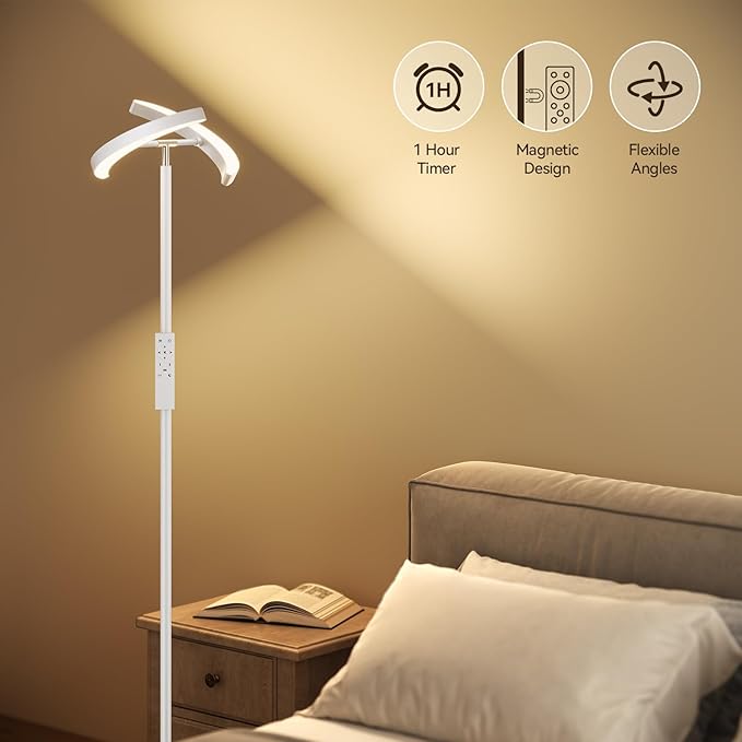 SUNMORY Floor Lamps for Living Room, 28W Bright LED Floor Lamp with 2 Rotatable Lights & Remote Control, 74" Tall Standing Lamp with Stepless Dimmable, Modern Reading Corner Lamp for Bedroom, Office