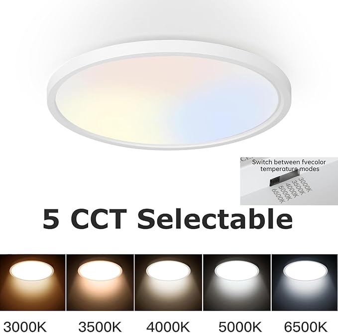 TALOYA 10 Inch LED Flush Mount Ceiling Light Fixture White, 5-in-1 CCT Selectable (3000K/3500K/4000K/5000K/6500K), 20W 0.94inch Thickness Ultra-Slim Surface Mounted Lighting Fixture for Basement