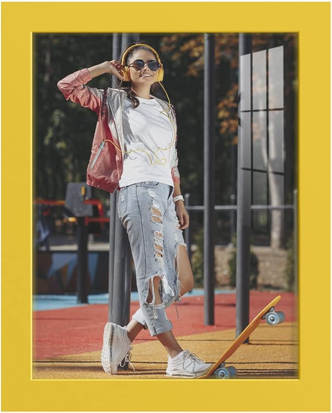 Renditions Gallery 8x10 inch Picture Frame High-end Modern Style, Made of Solid Wood and High Definition Glass Ready for Wall and Tabletop Photo Display, Yellow Frame