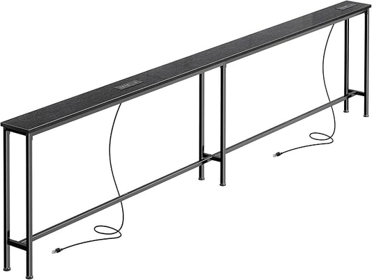 SUPERJARE 102 Inch Sofa Table with 2 Power Outlets and USB-C Ports, 5.9 Inch Narrow Console Table with Storage, Extra-Long Entryway Hallway Couch Table Behind Sofa, Small Spaces, Living Room, Black