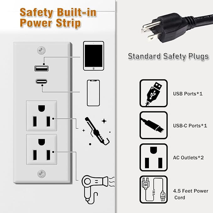 Vanity Mirror with Lights Desk and Chair: Make up Vanity with Mirror and Lights, Vanity Dresser with Drawers and Stool, for Bedroom Dressing Room (White)