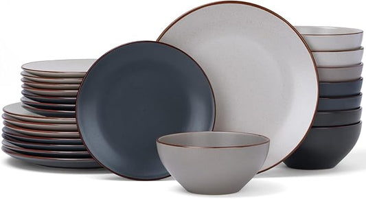 Famiware Venus Ceramic Plates and Bowls Sets, Speckled Dinnerware Dish Sets for 8 (24 Pieces) - Microwave and Dishwasher Safe, Matte Multi-color