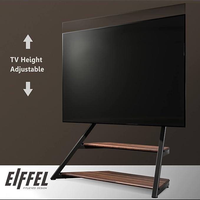 FITUEYES Design Large TV Floor Stand for 75 77 85 86 90 100 Inch TVs, Heavy Duty TV Stand Mount with Large Wood Entertainment Shelf, Modern Living Room Television Stands, Up to 187 lbs, Eiffel Series