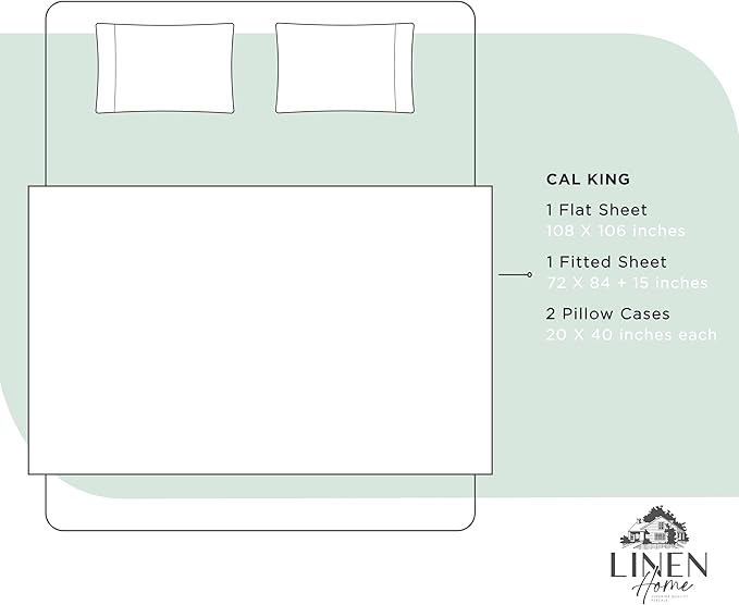 Linen Home 100% Cotton Percale Sheets California King Size, Pastel Turk, Deep Pocket, 4 Pieces Set - 1 Flat, 1 Deep Pocket Fitted Sheet and 2 Pillowcases, Crisp Cool and Strong Bed Linen