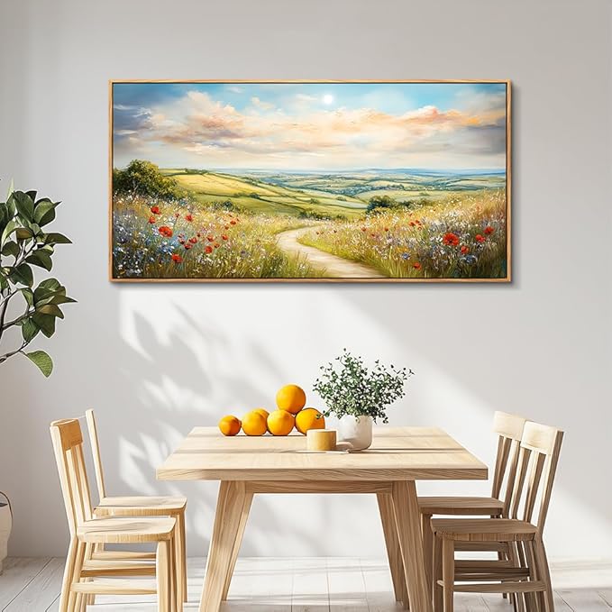 PHAOHUAXM Large Canvas Wall Art For Living Room Wall Decoration For Bedroom Pastoral Mountain Path Landscape Painting Wood Framed Farmhouse Restaurant Wall Pictures Print Artwork Home Decor 24"X48"