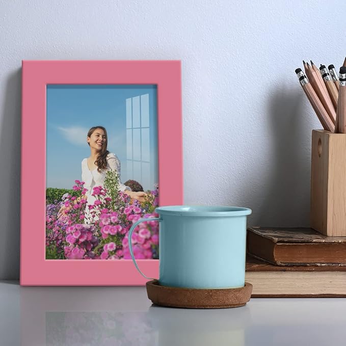 Renditions Gallery 4x6 inch Picture Frame High-end Modern Style, Made of Solid Wood and High Definition Glass Ready for Wall and Tabletop Photo Display, Hot Pink Frame