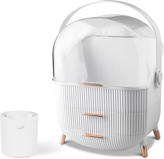 Ergocar Cosmetics Organizer Make Up Case Dustproof Cosmetic Storage Box, Cosmetics Skin Care Products Multi-Function Jewelry Organizer Case - white-1