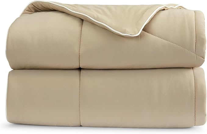 Springtree Home Luxury Viscose from Bamboo Blanket & Comforter | Viscose from Bamboo Comforter Queen Size -90" x 90" | Cooling Blanket | Breathable & Lightweight | Full/Queen - Oxford Tan