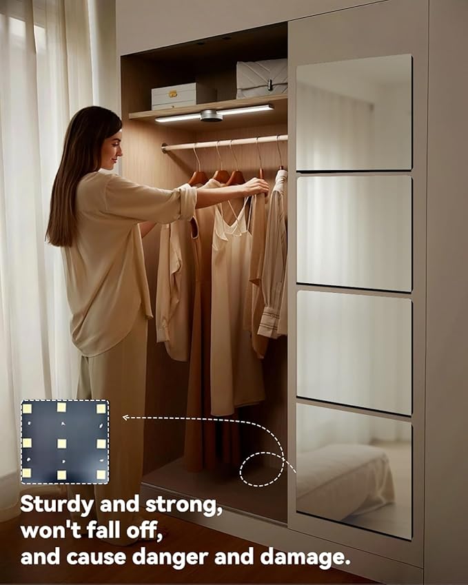 12" x 12" 4Pcs Full Length Wall Mirror Tiles, Frameless Wall Mounted Mirror Glass Wall Peel and Stick Mirror for Home Gym, Door, Bedroom, Living Room (12" x 12"-4PCS)