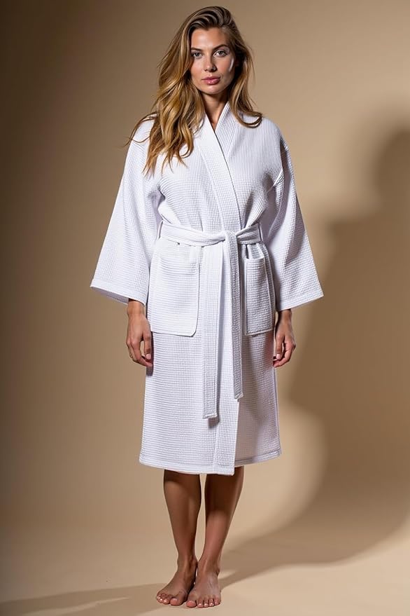 Turquaz Lightweight Full-Length Robes For Women Waffle Kimono Bathrobe - Soft, Fast-Drying, Long-Lasting Cotton Blend Unisex