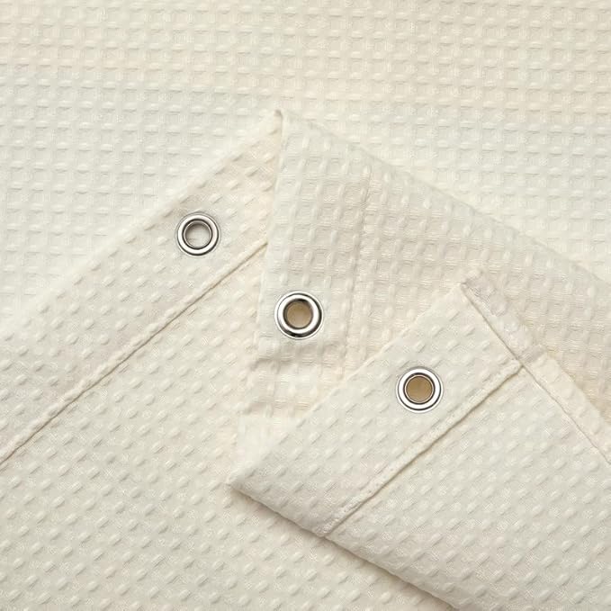 Barossa Design Long Fabric Waffle Weave Shower Curtain 78 inch Height, Hotel Luxury Spa, 230GSM Heavy Weight, Water Repellent, Machine Washable, Cream, 71x78