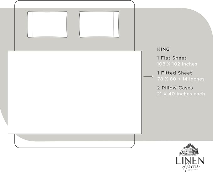 Linen Home 100% Cotton Percale Sheets King Size, White, Deep Pocket, 4 Pieces Set - 1 Flat, 1 Deep Pocket Fitted Sheet and 2 Pillowcases, Crisp Cool and Strong Bed Linen