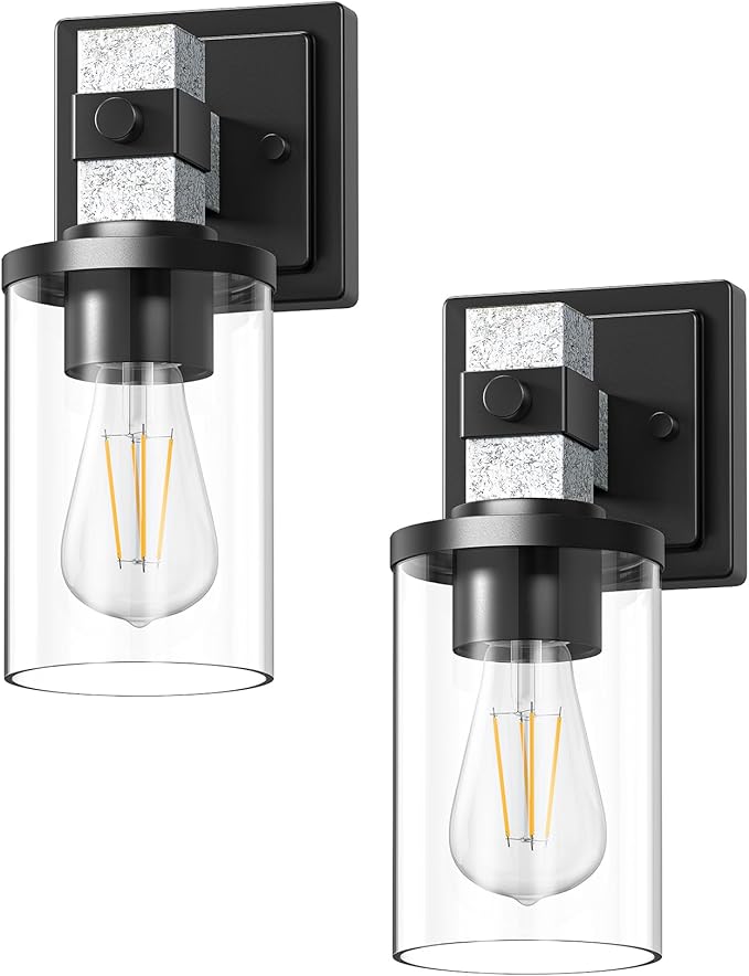 EDISHINE Wall Sconces Set of 2, Industrial Vanity Light Fixtures with Clear Glass Shade & White Textured Finish, 1-Light Wall Mount Lamp for Bathroom, Hallway, Living Room, Mirror, Kitchen