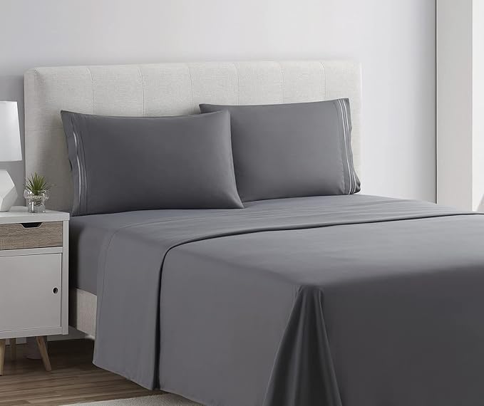 Clara Clark Bed Sheets, Premier 1800 Series 4 Piece Bed Sheet Set, Deep Pocket, Wrinkle, Fade, Stain Resistant, Luxury Soft Bedding Sheets & Pillowcases, King, Charcoal Gray