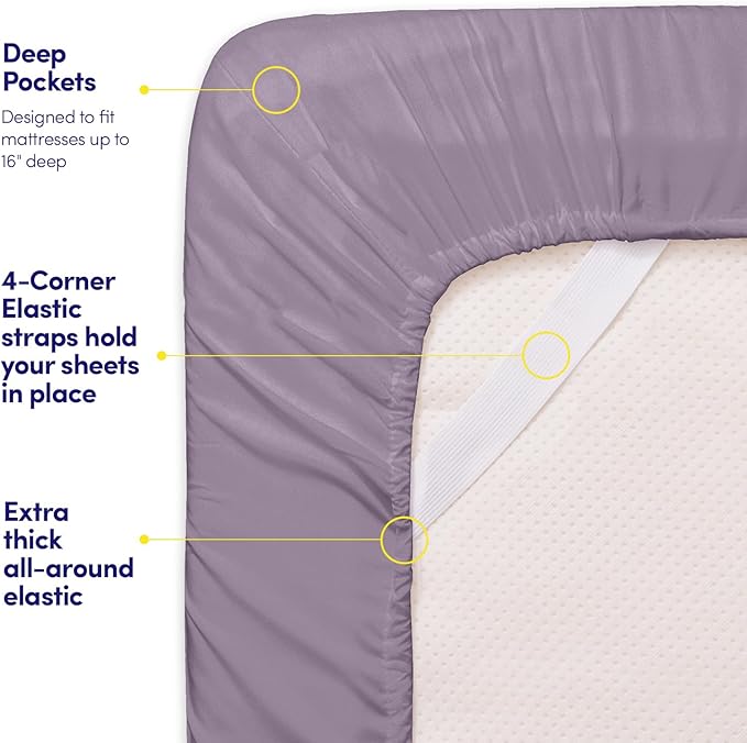 Sweet Home Collection 1500 Thread Count Luxury Hotel Bed Sheets & Pillowcase Set, Full Size, Plum Color, Microfiber, Fitted Sheet with Elastic Corner Straps, Deep Pockets, Wrinkle & Fade Resistant