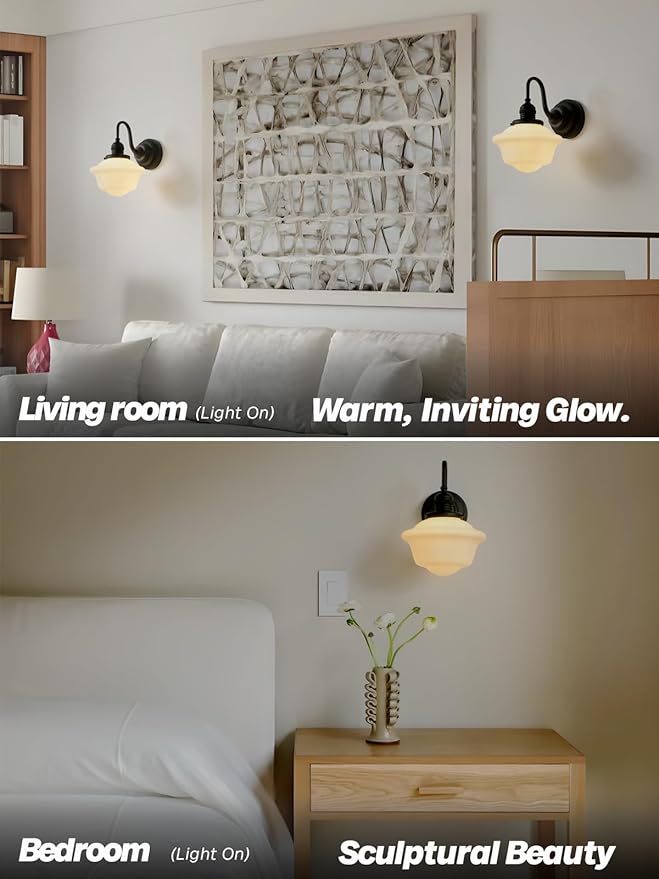 Vintage Wall Sconce Light Hardwire Black Bathroom Vanity Light with Frosted Milk White Gyro Glass Shade Modern Farmhouse Wall Lamp Fixture for Bathroom Mirror Living Room Bedroom Indoor