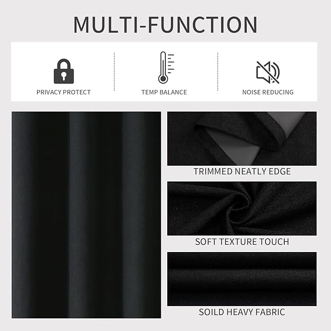 Joydeco Black Blackout Curtains 120 Inches Long, Extra Long Curtains 120 Inch Length 1 Panel for Bedroom, Thermal Insulated Linen Black Out Curtains with Grommets(100x120, Black)