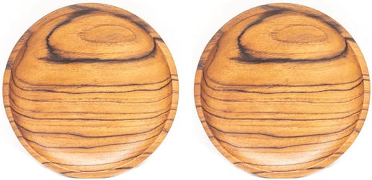 Rainforest Bowls Set of 2 6" Round Javanese Teak Wood Plates- Perfect for Everyday Use- Hot & Cold Friendly, Ultra-Durable, Premium Wooden Plates- Handcrafted by Indonesian Artisans