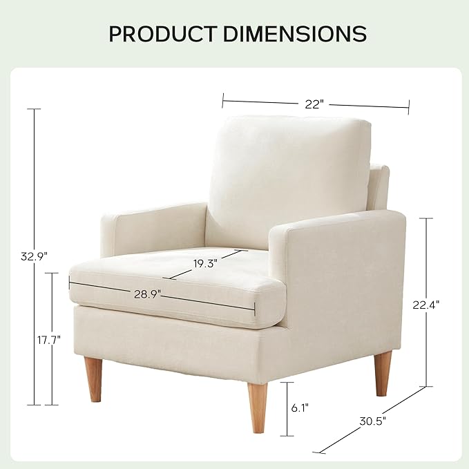 VKNOW Mid-Century Accent Chairs Set of 2, Modern Upholstered Chenille Armchair for Living Room, Comfy Reading Accent Chairs with Wood Legs for Bedroom, Beige
