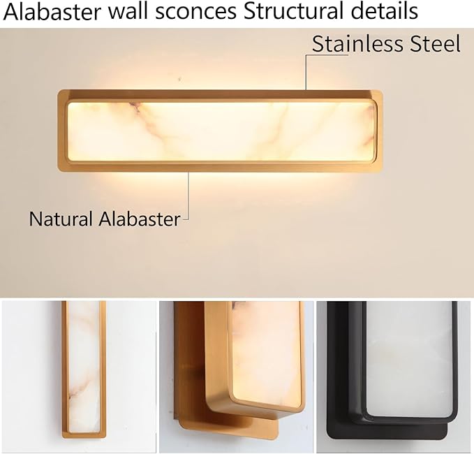 Modern LED Natural Alabaster Gypsum Wall lamp 15W Warm Yellow 2700K Wall Mounted Wall lamp Indoor sucelating Alabaster Gypsum Wall Mounted Lighting Suitable for Living Room (Imitation Brass Color)