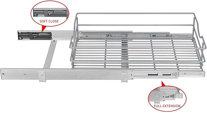 Pull Out Cabinet Organizer, (14½"W x 20" D) Soft Close Slide Out Drawer, 1 Tier Pull Out Cabient Shelf for Kitchen Base Cabinet Under Sink Space, Pantry Organization, Bathroom, Wire Basket