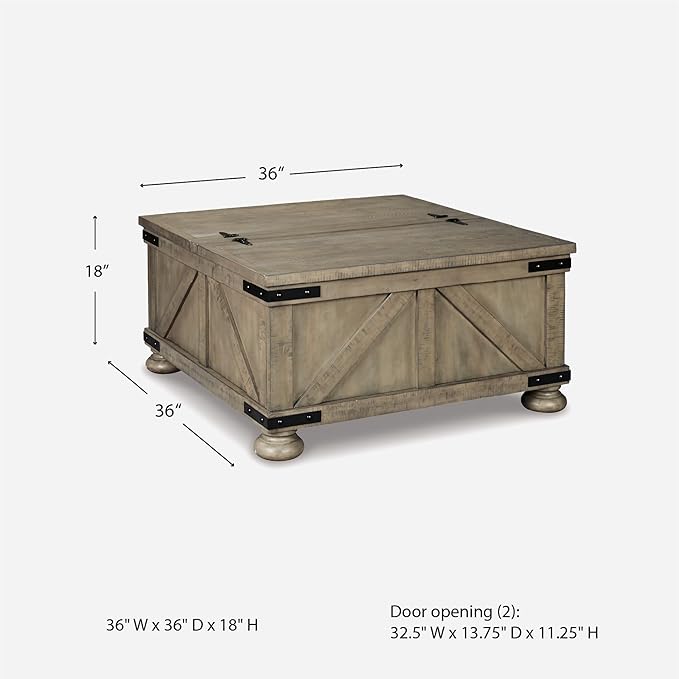 Signature Design by Ashley Aldwin Farmhouse Square Coffee Table with Lift Top for Storage, Grayish Brown