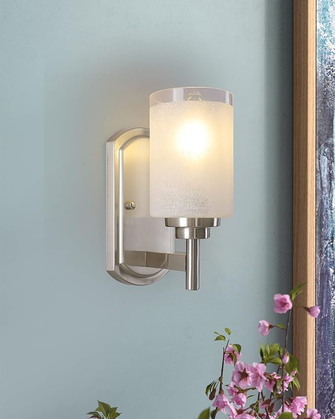 Sconces Wall Lighting Set of Two Bathrooom Vanity Light Brushed Nickel 2 Pack Modern Wall Light Fixtures with Frosted Glass Shade for Porch Bedroom Hallway