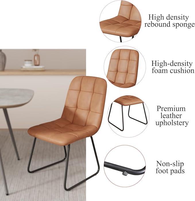 47.2'' Dining Table Set for 4,Modern Wood Dining Table,Leather Dining Chairs 4,Table and Chairs Set of 4,Ideal for Kitchen Dining Room (Walnut Color Table + 4 U-Shaped Brown Chairs, 47.2")