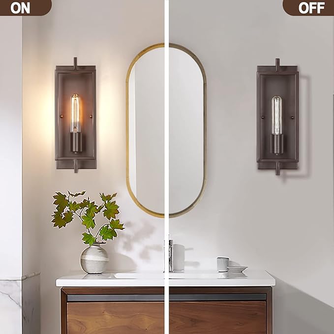 Industrial Wall Sconces Set of 2, Vintage Brown Wall Light Fixture E26 Base, Metal Rustic Wall Mount Lamp, Modern Indoor Lighting Hardwired