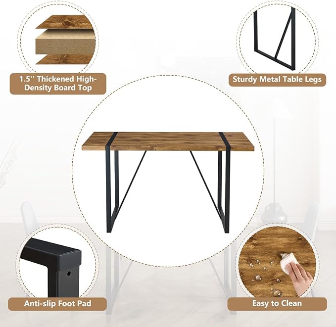 Dining Table Set for 4，Dinner Table Set for 4，55'' Kitchen Table and Suede Nap Fabic Chairs Set of 4, 5 Piece Dining Table Set for Kitchen Dining Room