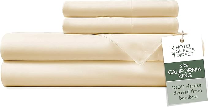 Hotel Sheets Direct 4 Piece Bed Sheet Set California King Size, 100% Viscose Derived from Bamboo Sheets Set with 2 Pillowcases, Cooling & Breathable Luxury Bedding, Moisture-Wicking, Light Yellow