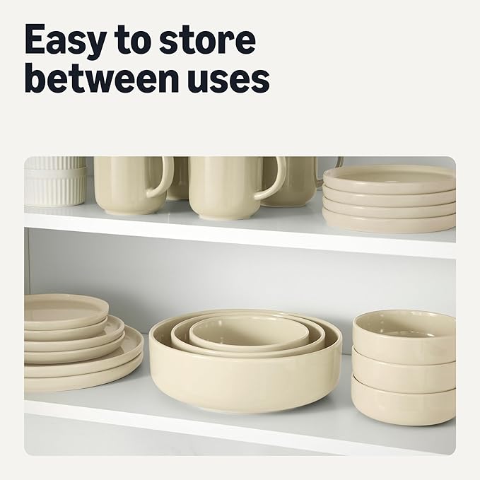 Amazon Basics Glazed Stoneware Dinner Plates, Ceramic 4-Piece Set, Microwave and Dishwasher-Safe, 10.5 in., Ivory