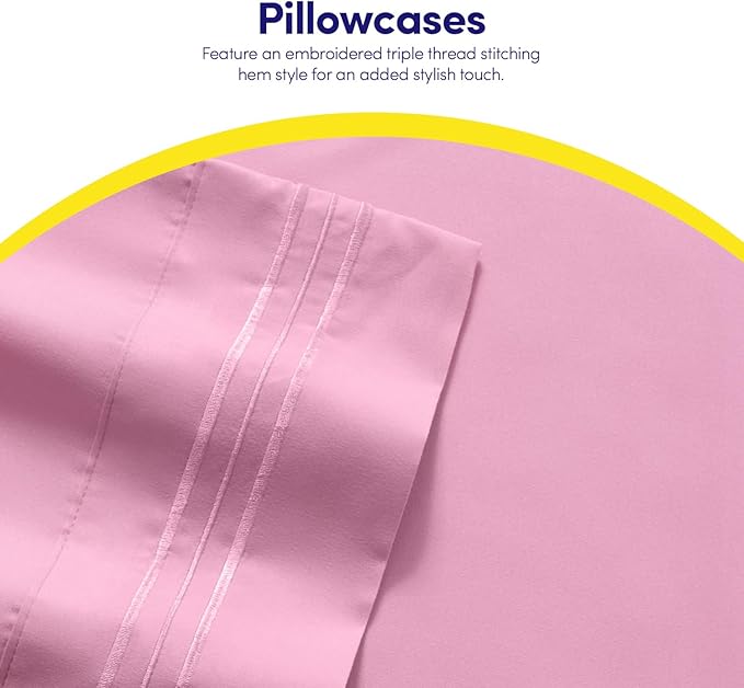 1500 Supreme Collection Twin Sheet Sets Pink - 3 Piece Bed Sheets and Pillowcase Set for Twin Mattress - Extra Soft, Elastic Corner Straps, Deep Pocket Sheets, Twin Pink