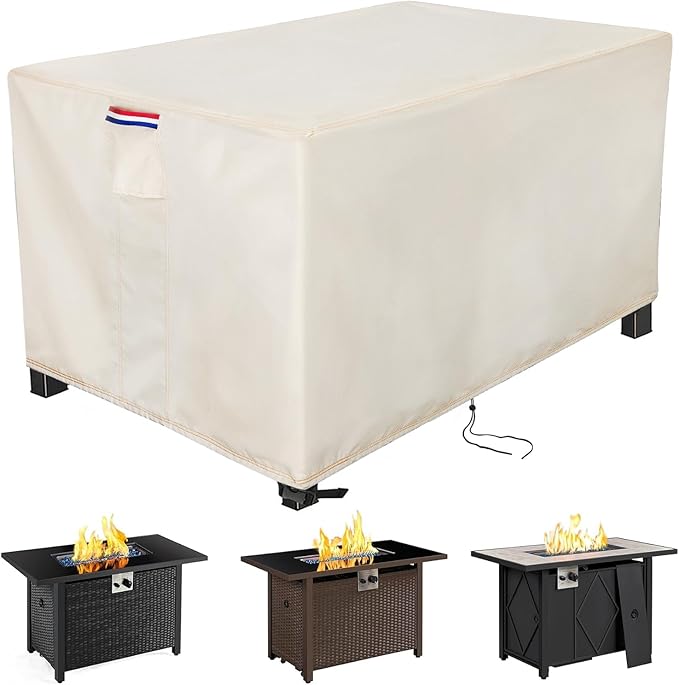 Youlvy Fire Pit Cover Rectangular 54 Inch - Waterproof Outdoor Fire Table Cover Rectangle Heavy Duty, 600D Patio Propane Gas Firepit Cover Rectangular Tear Weather Resistant - 54 x 22 x 24 Inch Beige