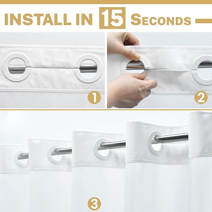 Extra Long No Hook Shower Curtain with Snap in Liner, Polyester Textured Shower Curtain with Liner Set, Waterproof Washable Hotel Style Shower Curtains for Bathroom, 71Wx86H, White