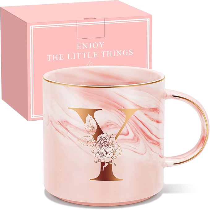 Personalized Gifts for Women Coffee Mug, Initial Customized Gift Monogrammed A-Z Coffee Mug 12 OZ, Christmas Anniversary Birthday Gifts for Women Mom Grandma Friend Sister Wife (Y)