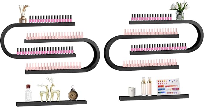 EBANKU 6PCS U Shape Nail Polish Racks Heavy Duty Nail Shelfs for Wall Nail Polish Display Rack Cosmetic Display Cases Nail Polish Organizer Wall Shelf for Home Spa Nail Salon(Black)
