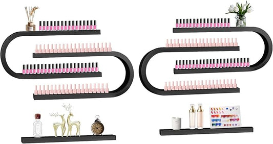 EBANKU 6PCS U Shape Nail Polish Racks Heavy Duty Nail Shelfs for Wall Nail Polish Display Rack Cosmetic Display Cases Nail Polish Organizer Wall Shelf for Home Spa Nail Salon(Black)