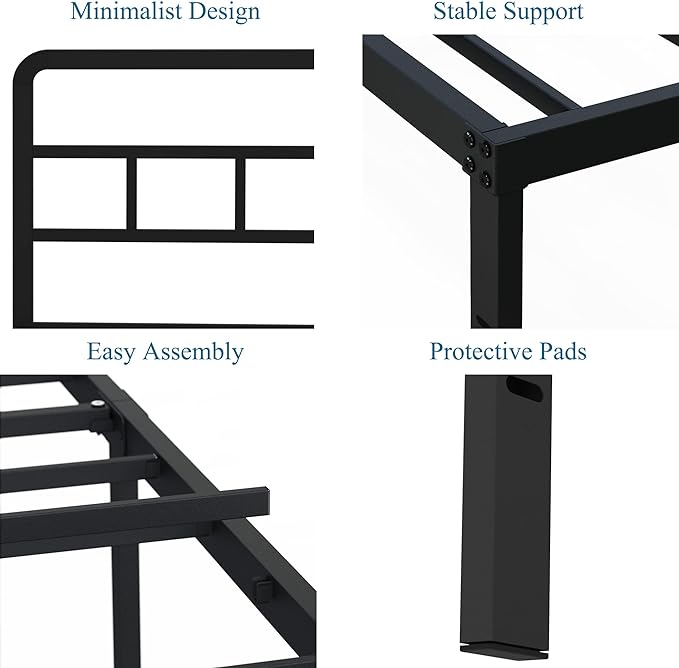 18 Inch Full Size Bed Frame with Headboard No Box Spring Needed, Heavy Duty Metal Platform with Steel Slat, Mattress Foundation, Easy Assembly, Noise Free, Black