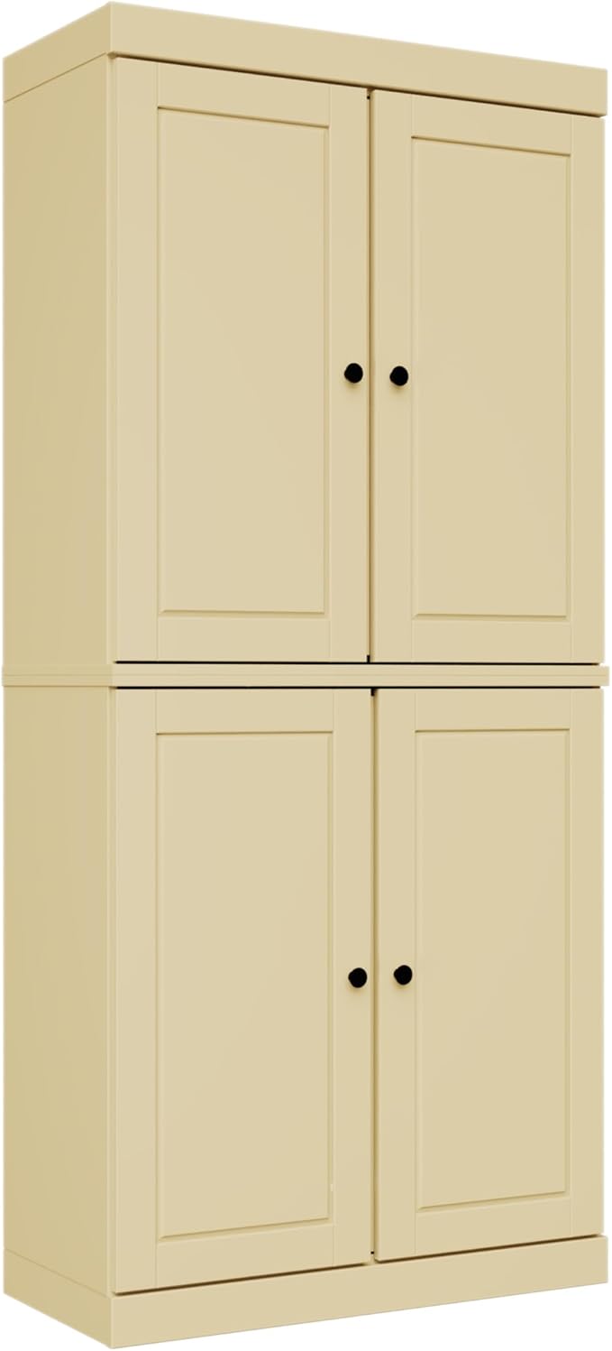Palace Imports Solid Wood Bookcase - 6-Shelf Tall Bookshelf, 71.5” H x 32” W - Yellow, Wooden Cabinet Doors, Adjustable Shelves, 100% Renewable Eco-Friendly Wood, Made in Brazil