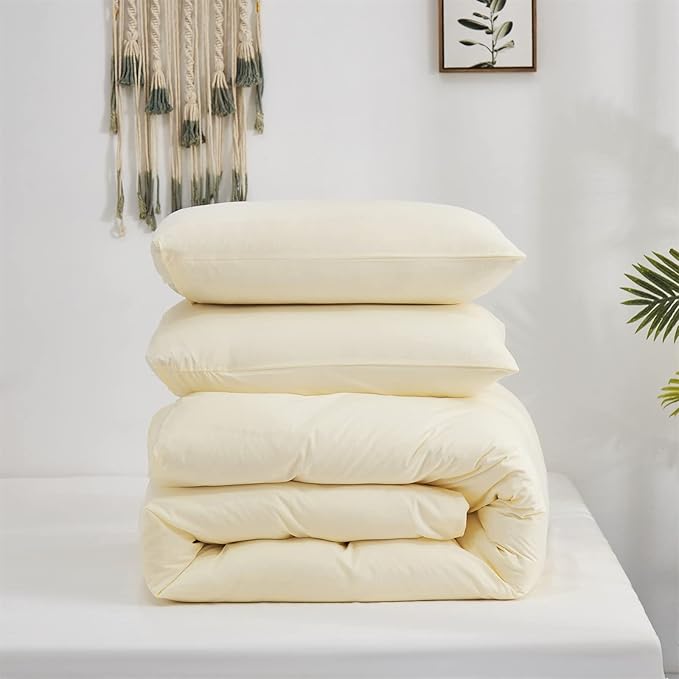 Cottonight Ivory White Comforter Set King Beige Bedding Comforter Set Off White Solid Blanket Quilts Modern Soft Breathable Modern Simple Off White Bedding Set for Women Men King Bed