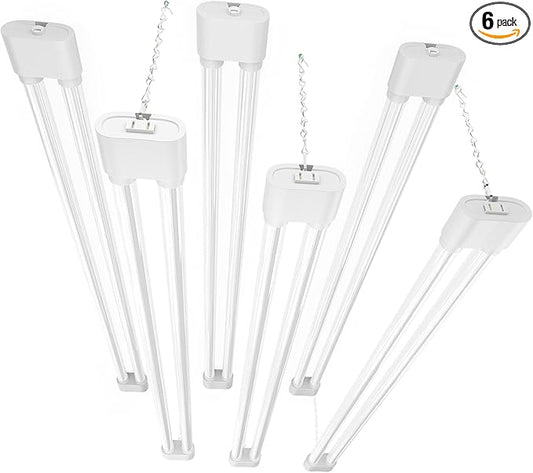 Ensenior 6 Pack Linkable Led Shop Light 4ft for Garage, 4400 High Lumens, 36W Equivalent 280W, 5000K Daylight, 48 Inch Utility Shop led Lights, Surface or Hanging Mount Fixtures, White, ETL Certified