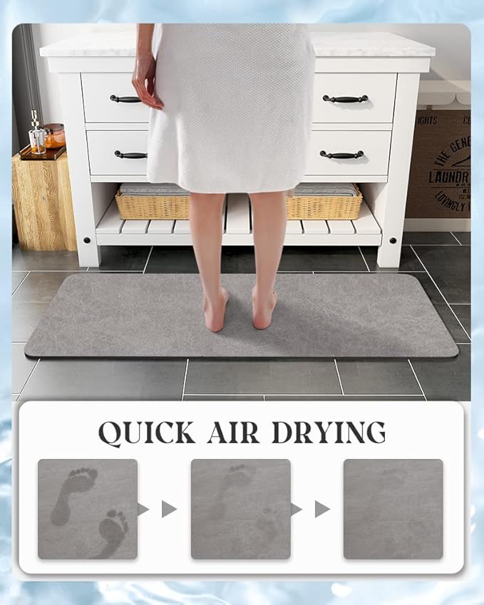 MontVoo -Bath Mat Rug-Rubber Backing Non Slip Quick Dry Absorbent Thin Bathroom Rugs Fit Under Door-Faux Suede Surface Bathroom Floor Mats-Shower Rug for in Front of Bathtub Shower Gray 17"x59"