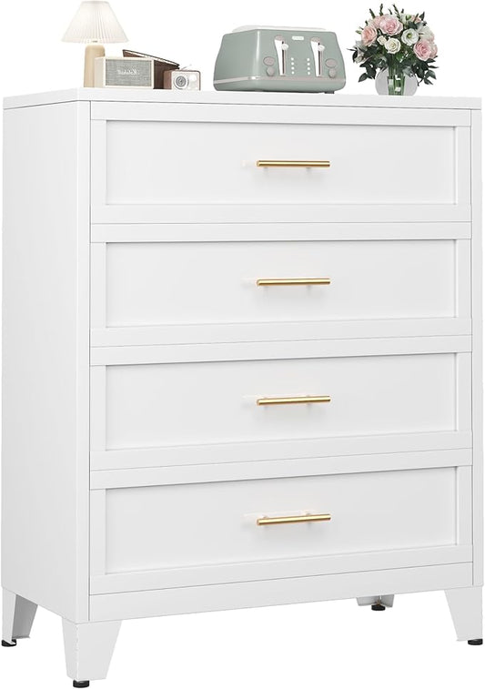 Metal Dresser Tall White Dresser for Bedroom Chest,43.11" H Drawer Chest, Closet Dressers & Chests of Drawers for Living Room, Hallway (4 Drawers)