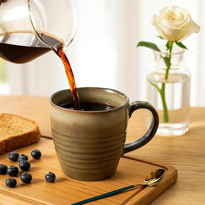 14 oz Coffee Mugs Set of 4, Ceramic Coffee Mugs with Handle – Reactive Glaze Stoneware Coffee Mug Set for Tea, Latte, Cappuccino, Cocoa, Hot Chocolate – Microwave & Dishwasher Safe - Green