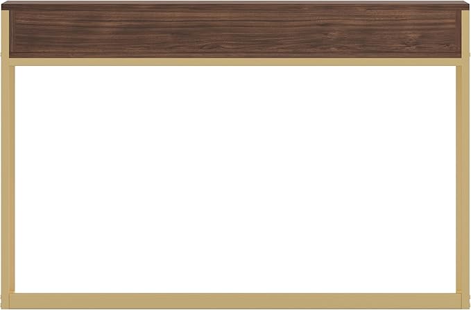 Martha Stewart Ollie Home Office Desk with 3 Drawers in Walnut Wood Grain with Polished Brass Hardware