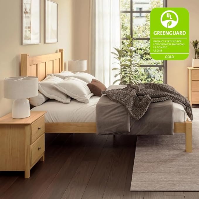 Grain Wood Furniture Shaker Solid Wood Panel Platform Bed, King Size, Natural