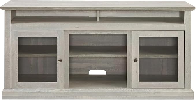 HMFULE 60" Farmhouse TV Stand for 60 65 Inch Television, Entertainment Center with 2 Storage Cabinets Glass Doors & Adjustable Shelves, Rustic Media Console Furniture for Living Room (Stone Gray)